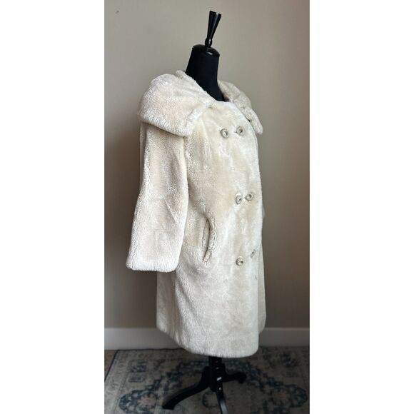 VINTAGE 1950's/1960's Cream Faux Fur Fully Lined Convertible Collar Coat Size M - Picture 4 of 7